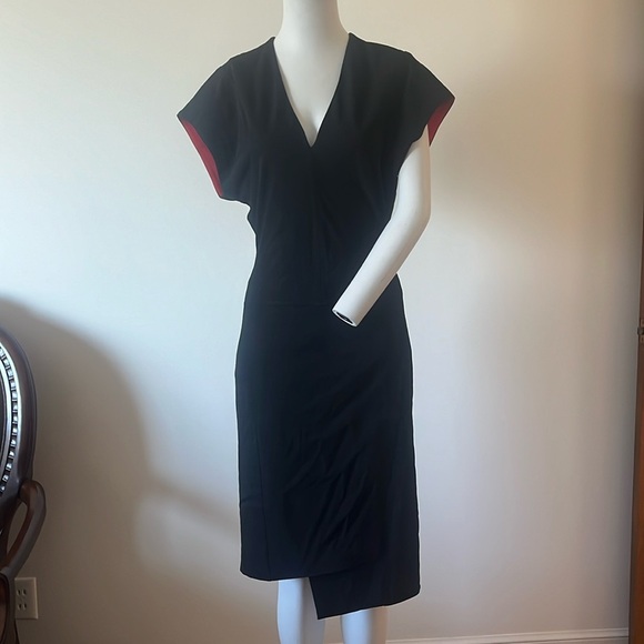 HELMUT LANG Womens Dress  Deep V Neck Midi Elegant Stylish Black Size 00 - Picture 2 of 14